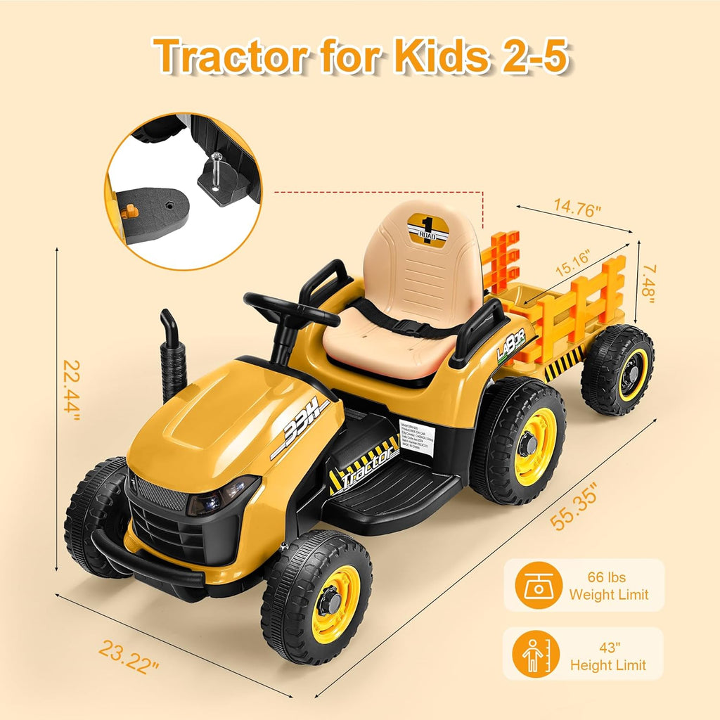 12V Ride-On Tractor with Trailer