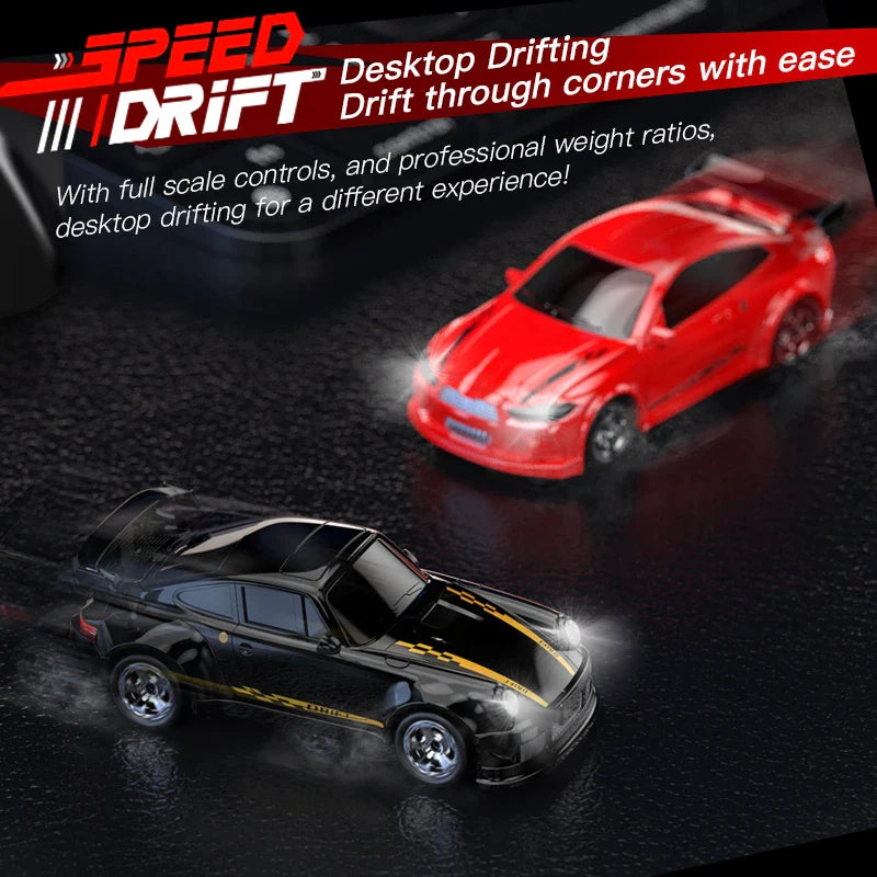 KF20 1:64 4WD Mini RC Drift Car - Desktop Racing, LED Lights, Type-C Charging