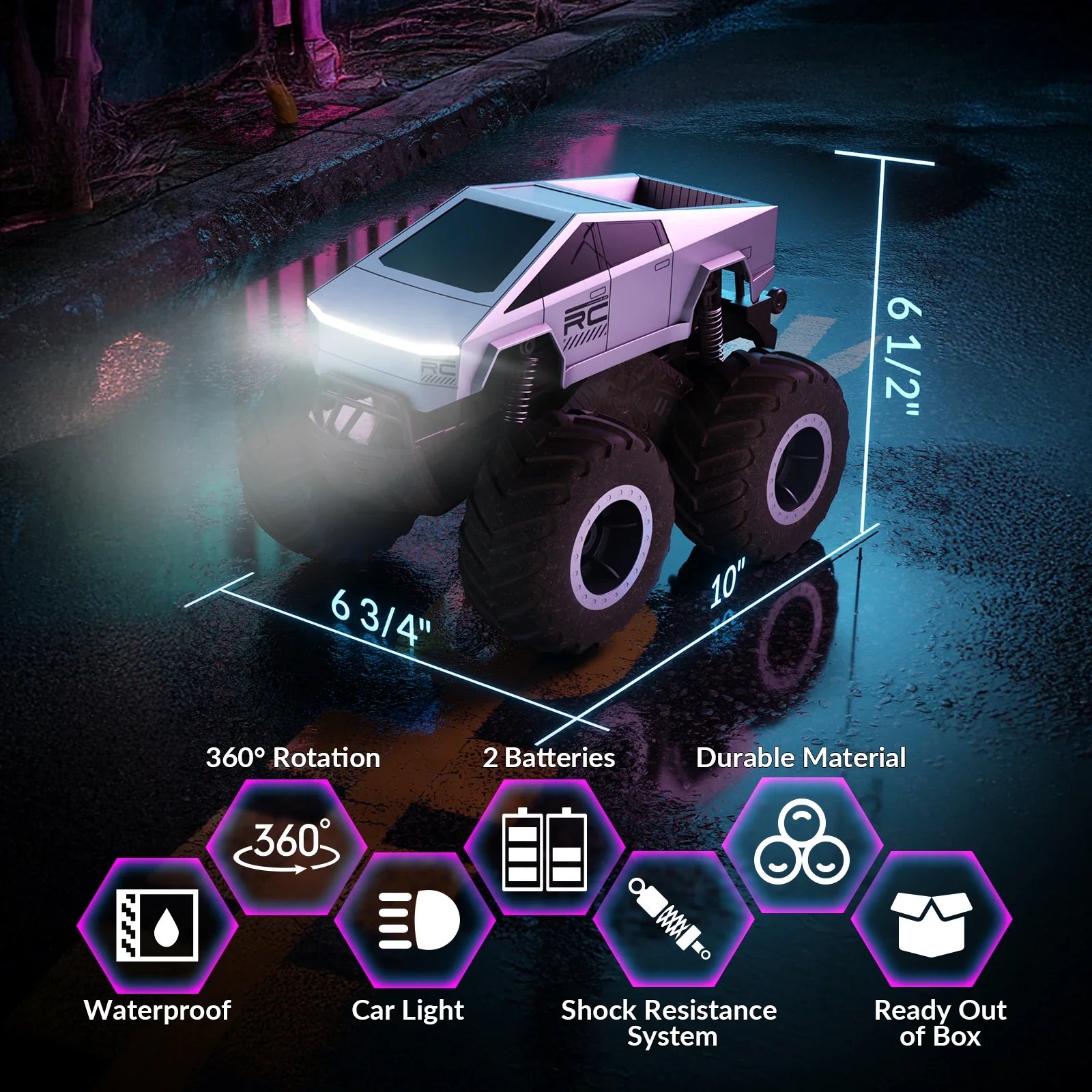 4WD Cybertruck-Inspired RC Truck | Amphibious, 360° Spins, Waterproof