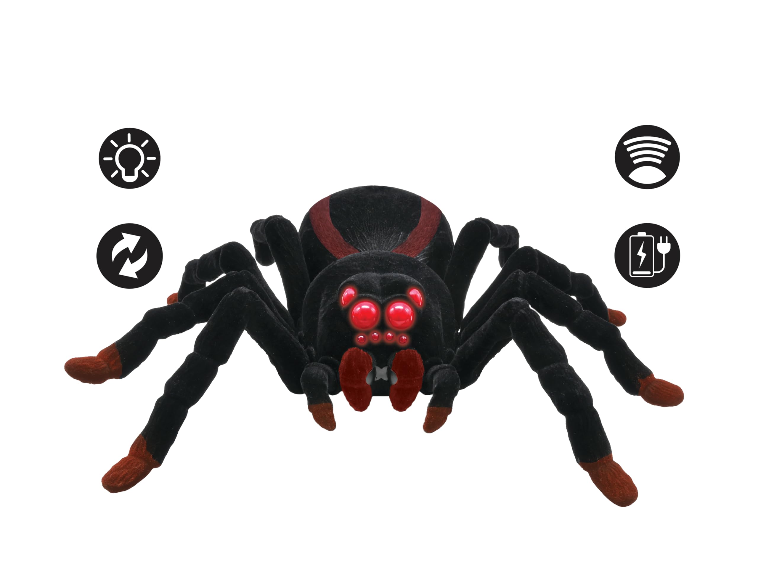 LEXiBOOK Remote Controlled Tarantula Spider, Miniature 9.53x9.84x3.07 inches, Black/Brown, Model SPIDER01, Light-Up Eyes, Plastic