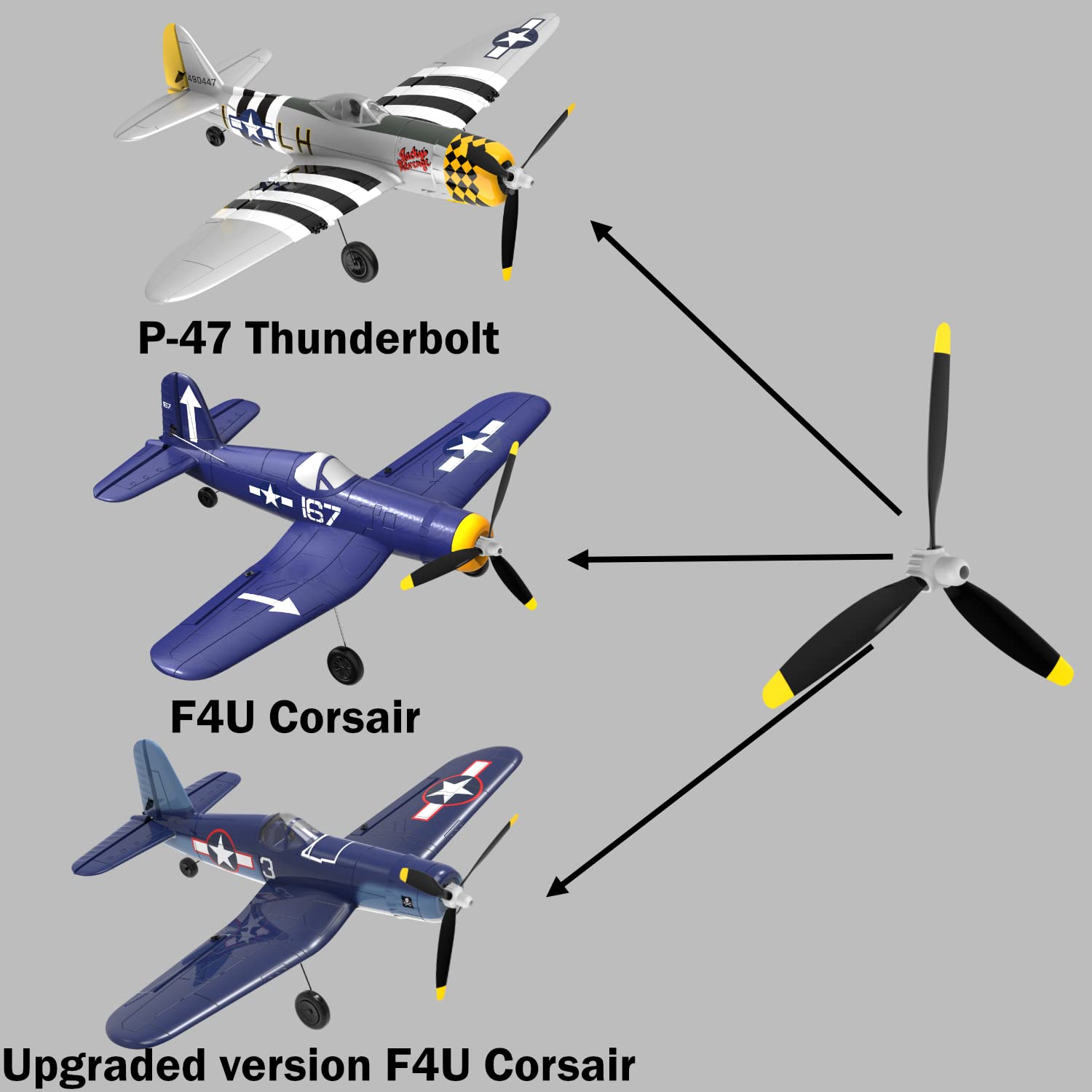 LEAMBE RC Plane Propellers - 3 Sets for F4U Corsair & P47 Thunderbolt - Durable Spare Parts for Remote Control Airplanes