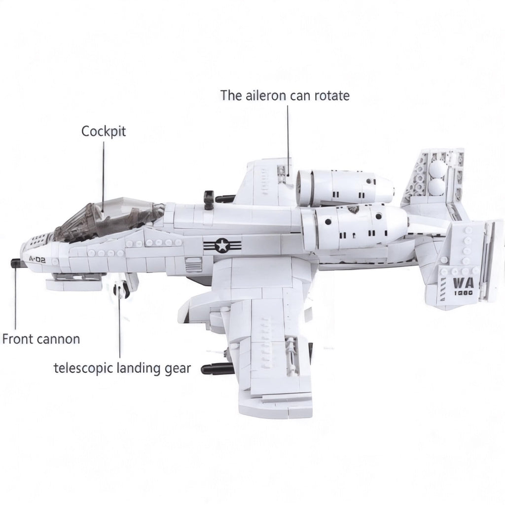 General Jim's A-10 Warthog Building Blocks Set, 931 Pieces, Large, Multi, Plastic, Cold War Attack Aircraft Model with Cockpit & Landing Gear