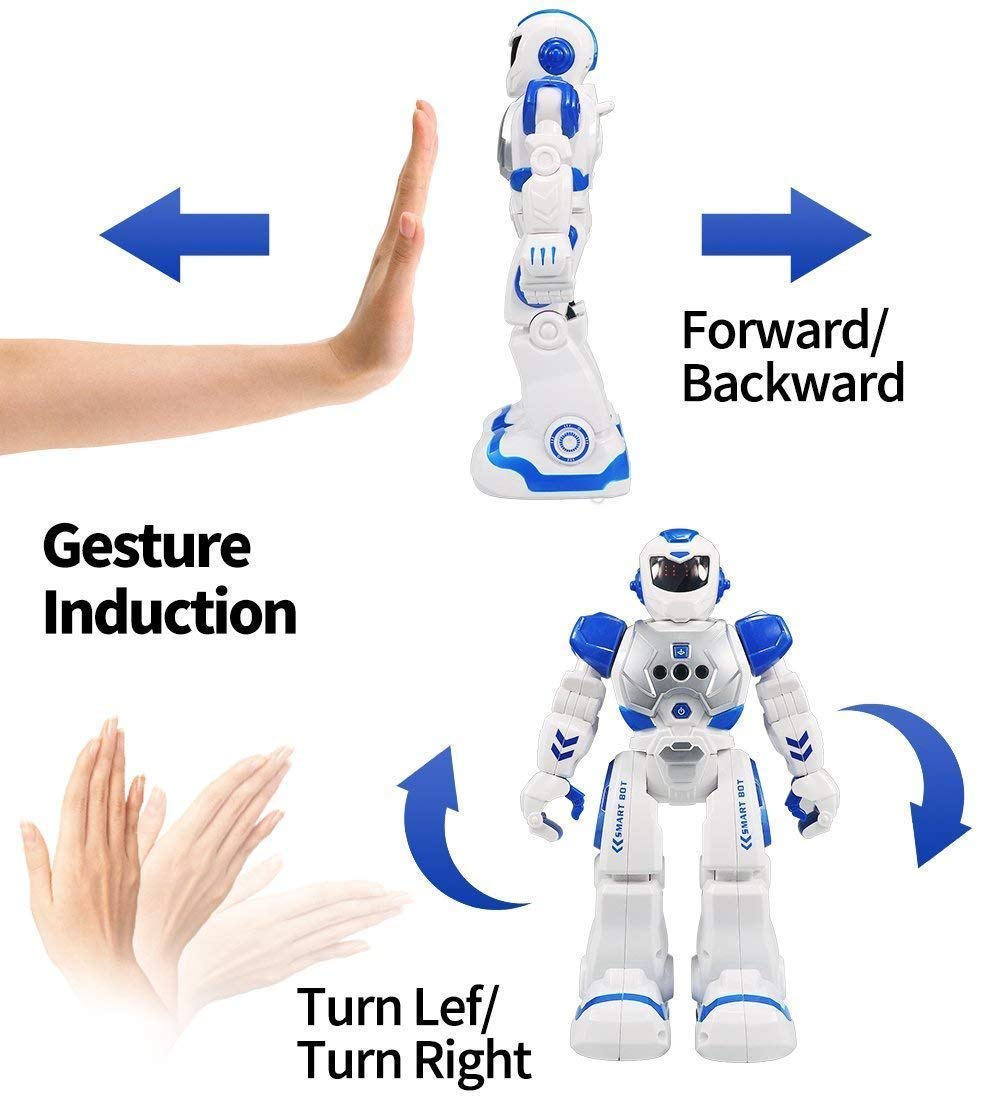 Suliper Remote Control Robot RB01 - Gesture Sensor, Programmable, Plastic, 7"x3.5"x9", Blue/White - Educational Toy for Kids