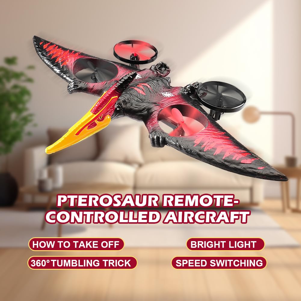 Jaming Pterodactyl Drone - Remote Controlled Foam Aircraft, 12.2"x7.7"x2.4", Red-2 Battery, Model 0713 for Kids & Adults