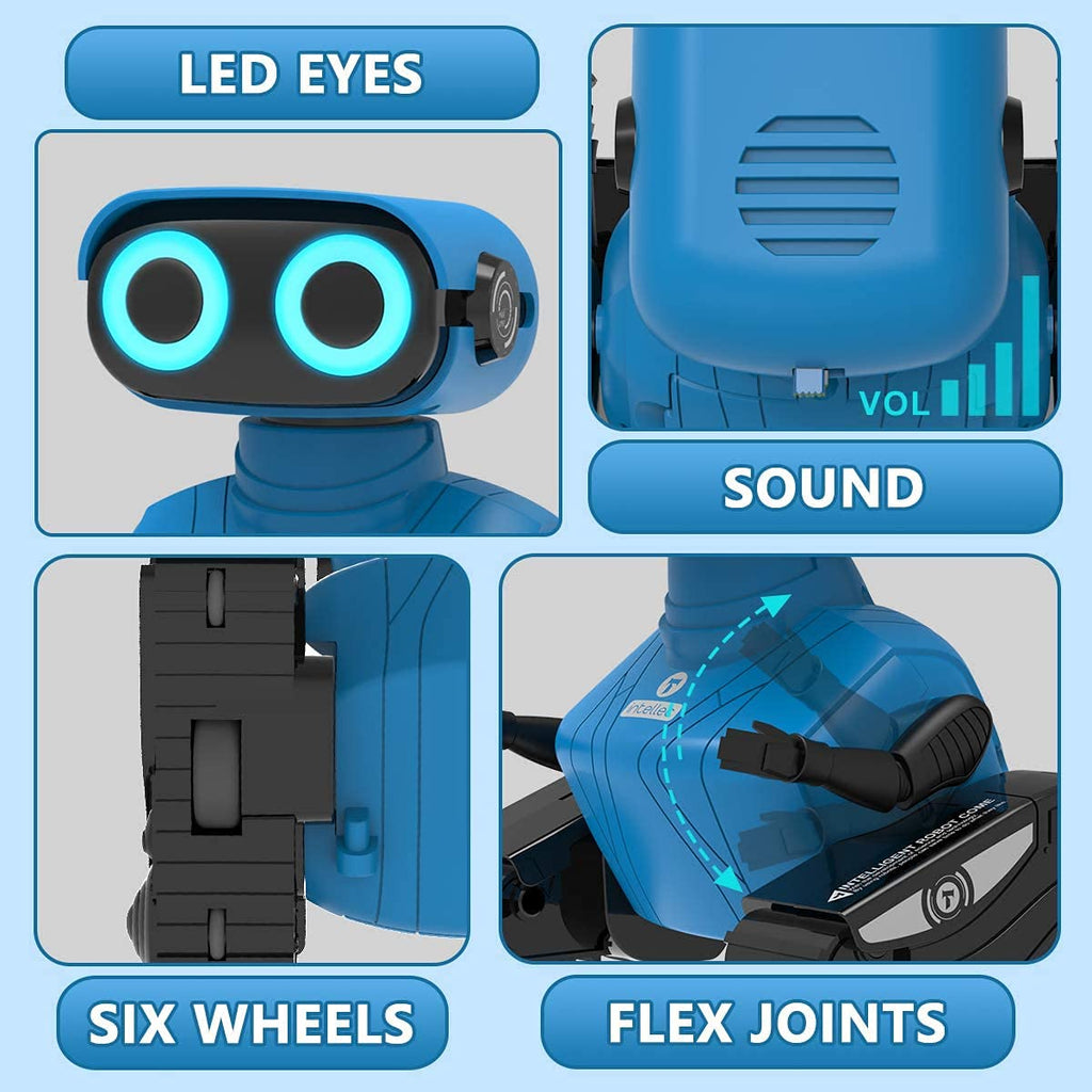 KaeKid Remote Control Robot Toy for Kids, LED Eyes, Flexible Arms, Dance & Sounds, Small, Blue
