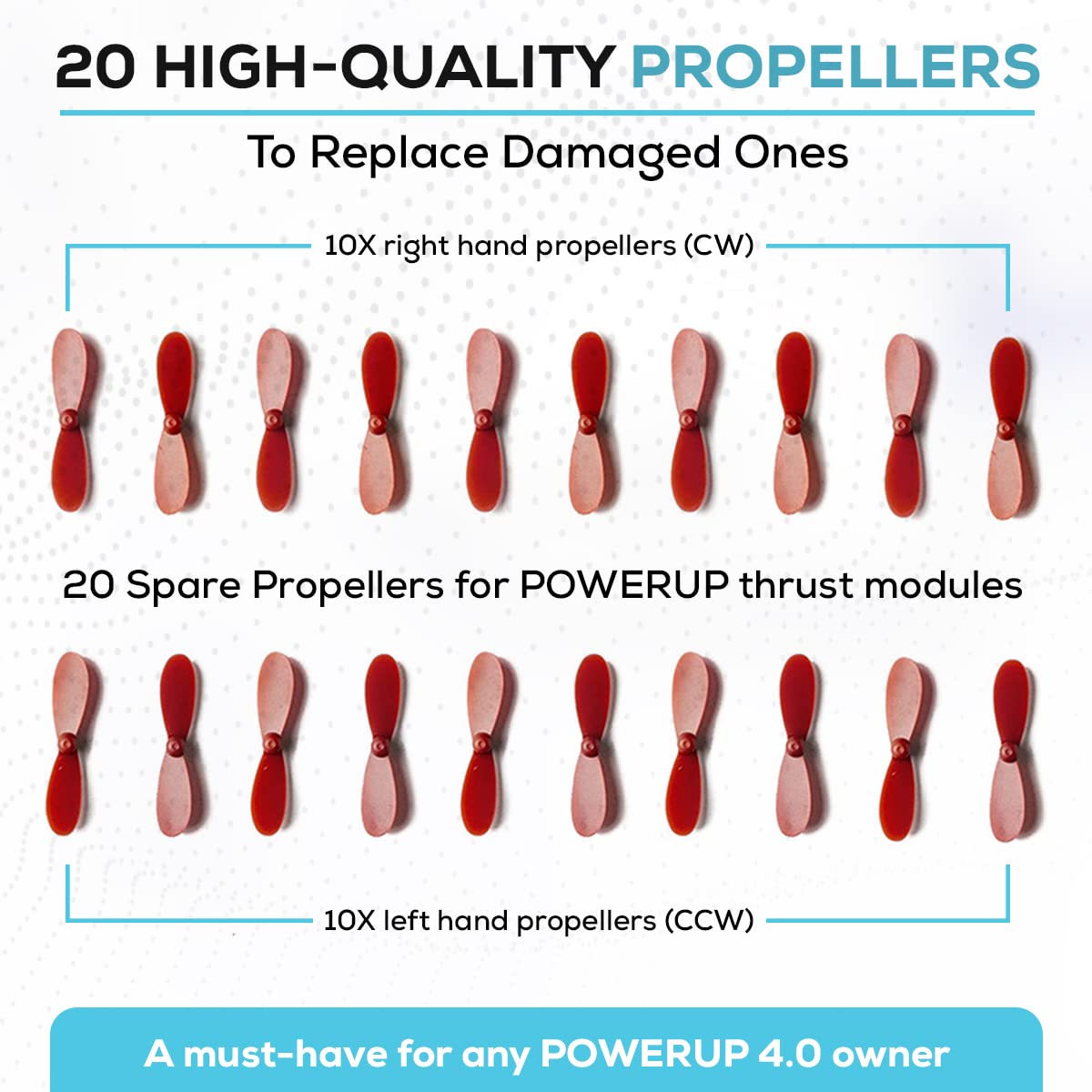 POWERUP Propeller Kit - Set of 20 Spare Nylon Propellers for POWERUP 4.0 10L/10R - Multicolor