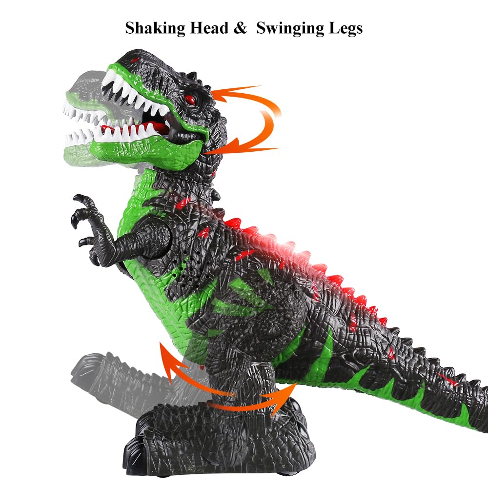 TEMI Remote Control Dinosaur Toy - Large Green Walking RC Toy with Light, Sound, Rechargeable Battery, Model 666-9A for Kids 3-8 Years