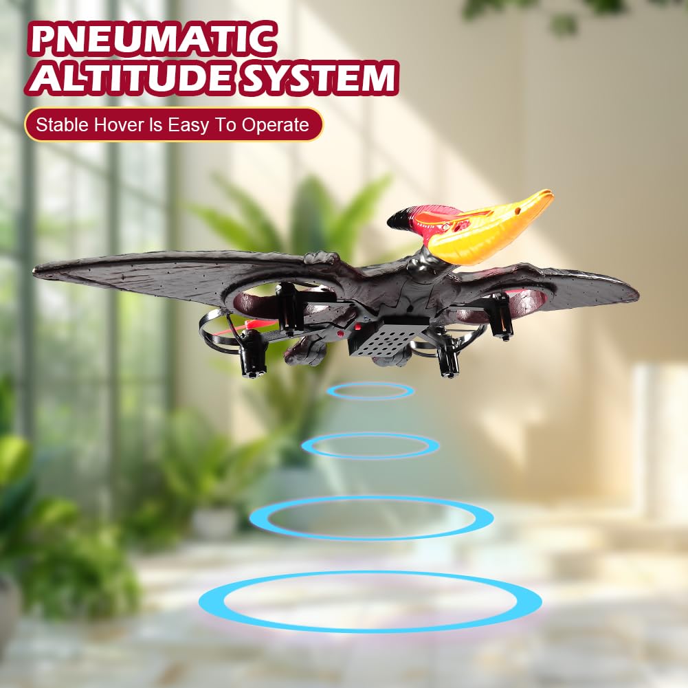 Jaming Pterodactyl Drone - Remote Controlled Foam Aircraft, 12.2"x7.7"x2.4", Red-2 Battery, Model 0713 for Kids & Adults