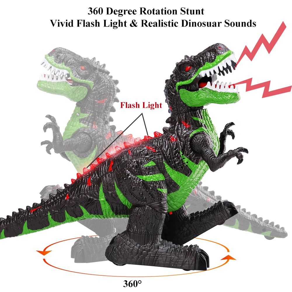 TEMI Remote Control Dinosaur Toy - Large Green Walking RC Toy with Light, Sound, Rechargeable Battery, Model 666-9A for Kids 3-8 Years