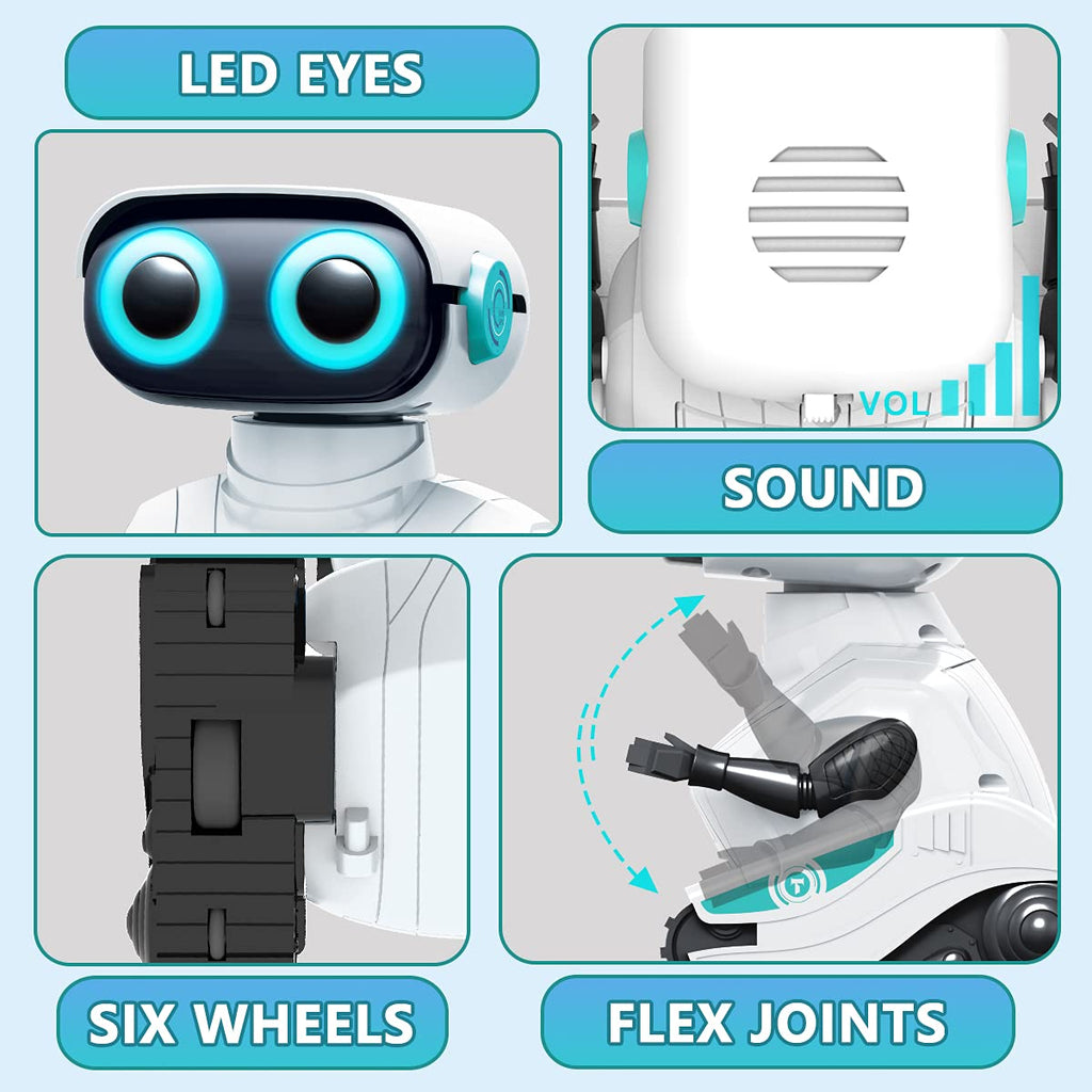 KaeKid Remote Control Robot Toy for Kids, LED Eyes, Flexible Arms, Small, White, Perfect Birthday Gift for Ages 3-8