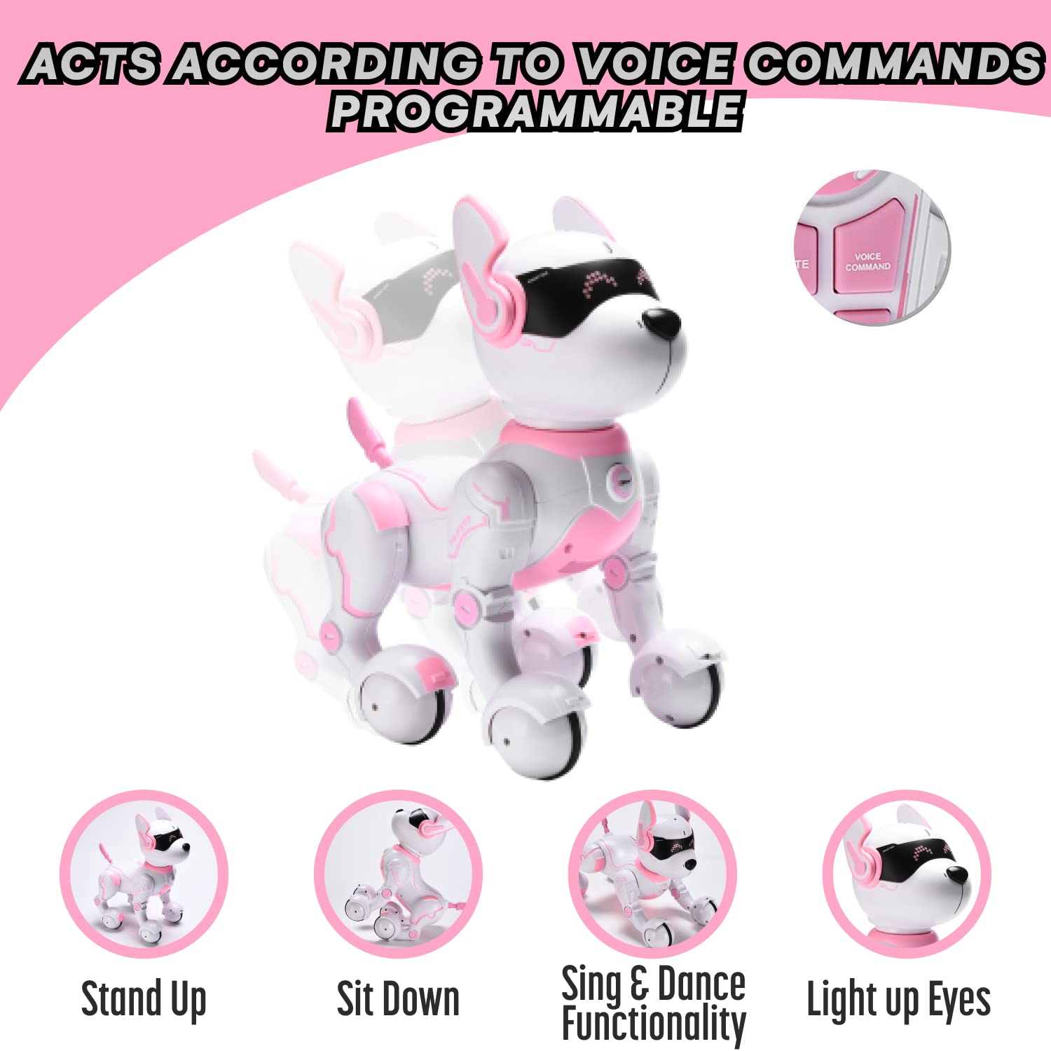 Top Race Remote Control Robot Dog Toy - Touch Function & Voice Control, Multicolor, for Kids 3-10 Years Old