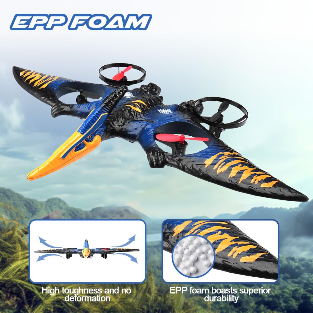 jaming Pterodactyl Drone RC Airplane for Kids, 12.2" Foam Toy, Blue, Model 0713, Easy to Fly Remote Controlled Aircraft