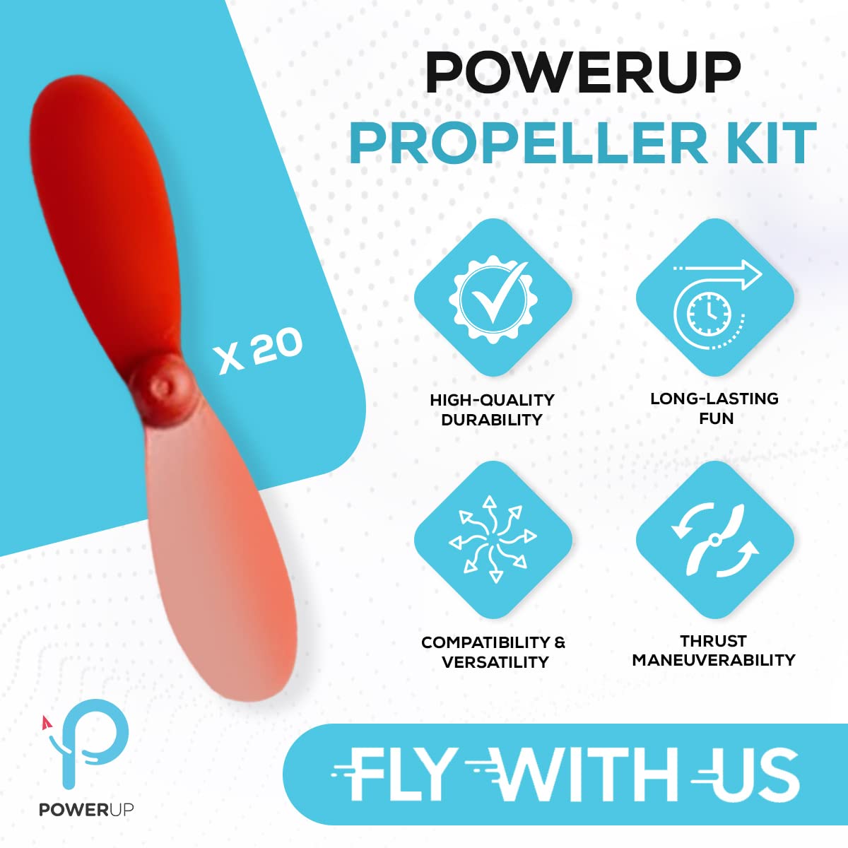 POWERUP Propeller Kit - Set of 20 Spare Nylon Propellers for POWERUP 4.0 10L/10R - Multicolor