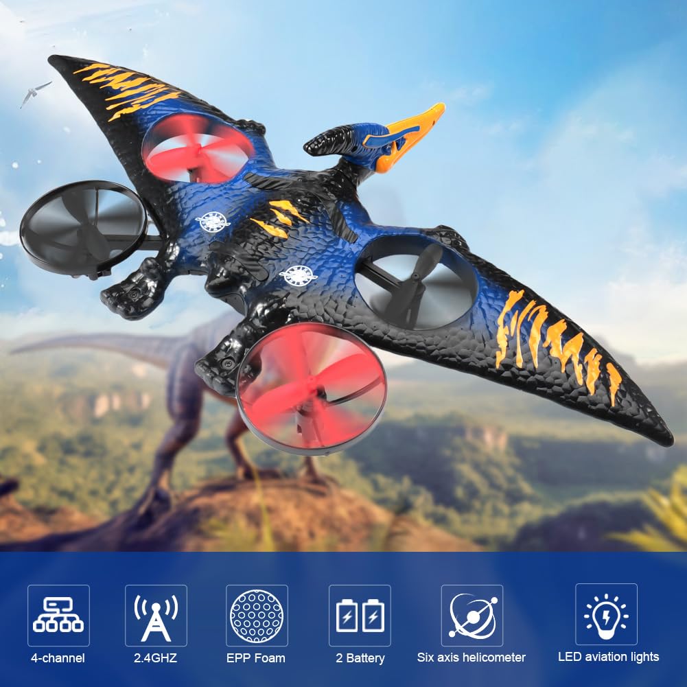 jaming Pterodactyl Drone RC Airplane for Kids, 12.2" Foam Toy, Blue, Model 0713, Easy to Fly Remote Controlled Aircraft