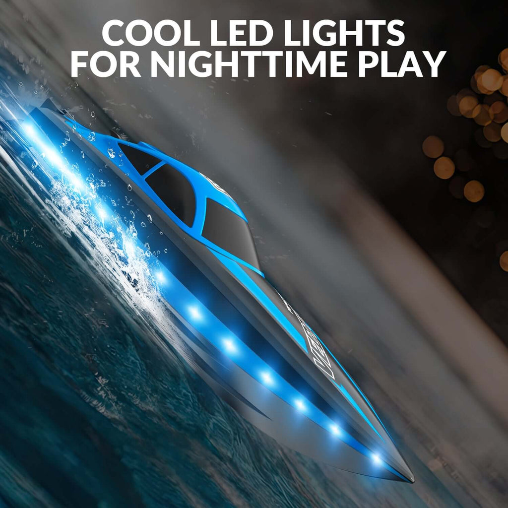 20mph RC Boat with LED Lights for Pools and Lakes - Fast and Fun!