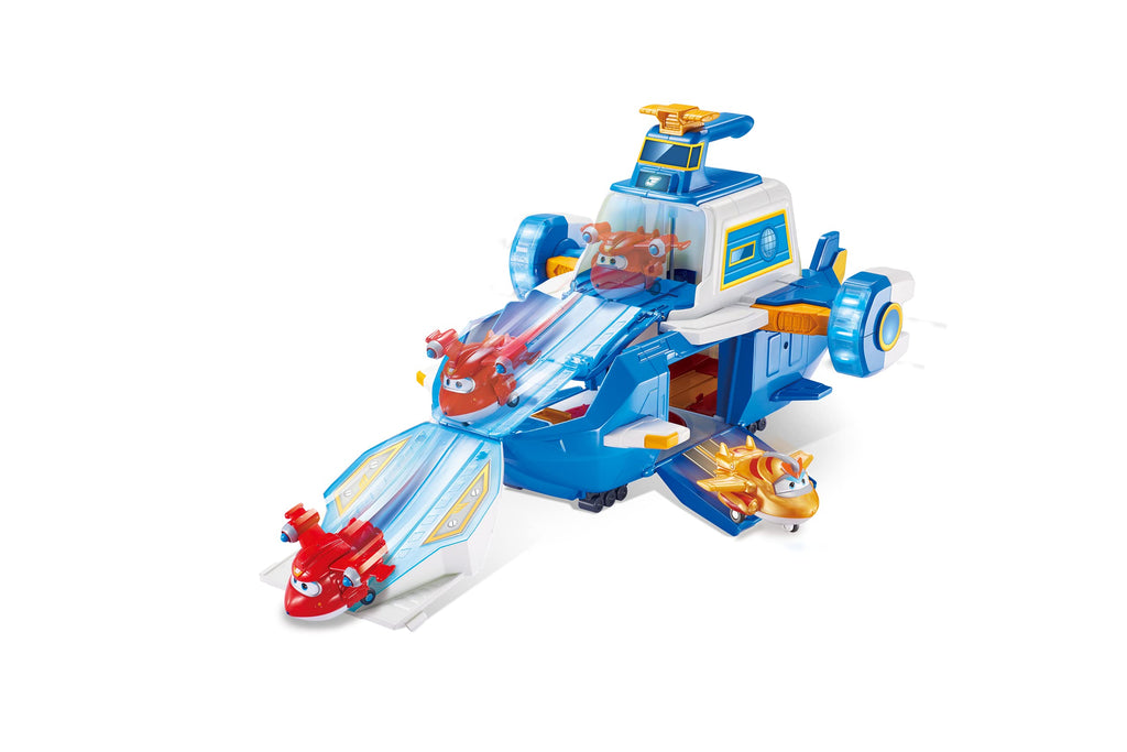 Super Wings Large World Aircraft Playset - 2" Supercharge Jett, Air Moving Base, Blue, Model FR740831A, Plastic - Ideal Gift for Kids 3-5 Years