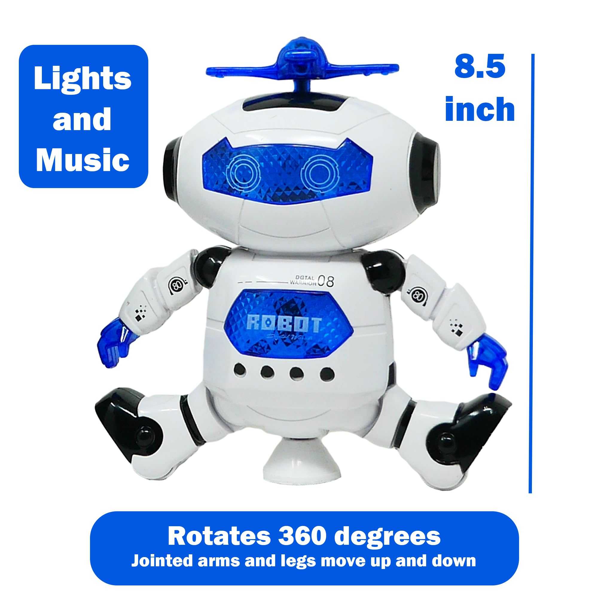 The Noodley Musical Walking Dancing Robot Toy for Kids, Flashing Lights, 360 Body Spinning, Toddlers Bosys Girls Fun Toy Figure