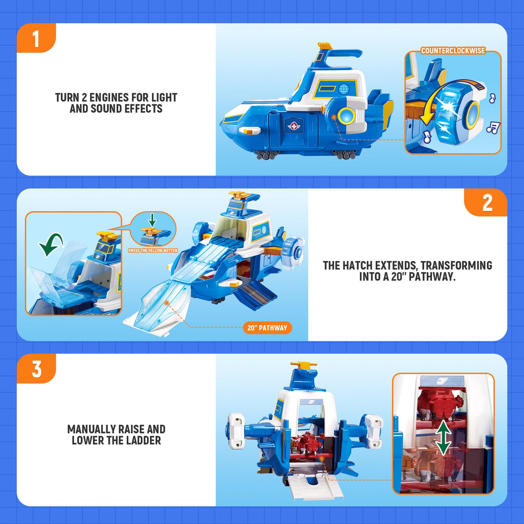 Super Wings - 2 Scale World Aircraft Large Playset with 2'' Supercharge Jett | Air Moving Base | Air Toys Mini Figure | Preschool Toy  Set for 3 4 5 year old Boys Girls | Birthday Gift Blue