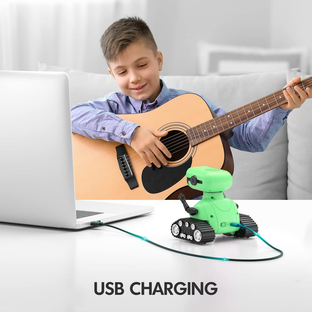 ALLCELE RC Robot Toy - Rechargeable Remote Control with Music & LED Eyes, Green, for Kids 3 Years and Up, Model SQN-008
