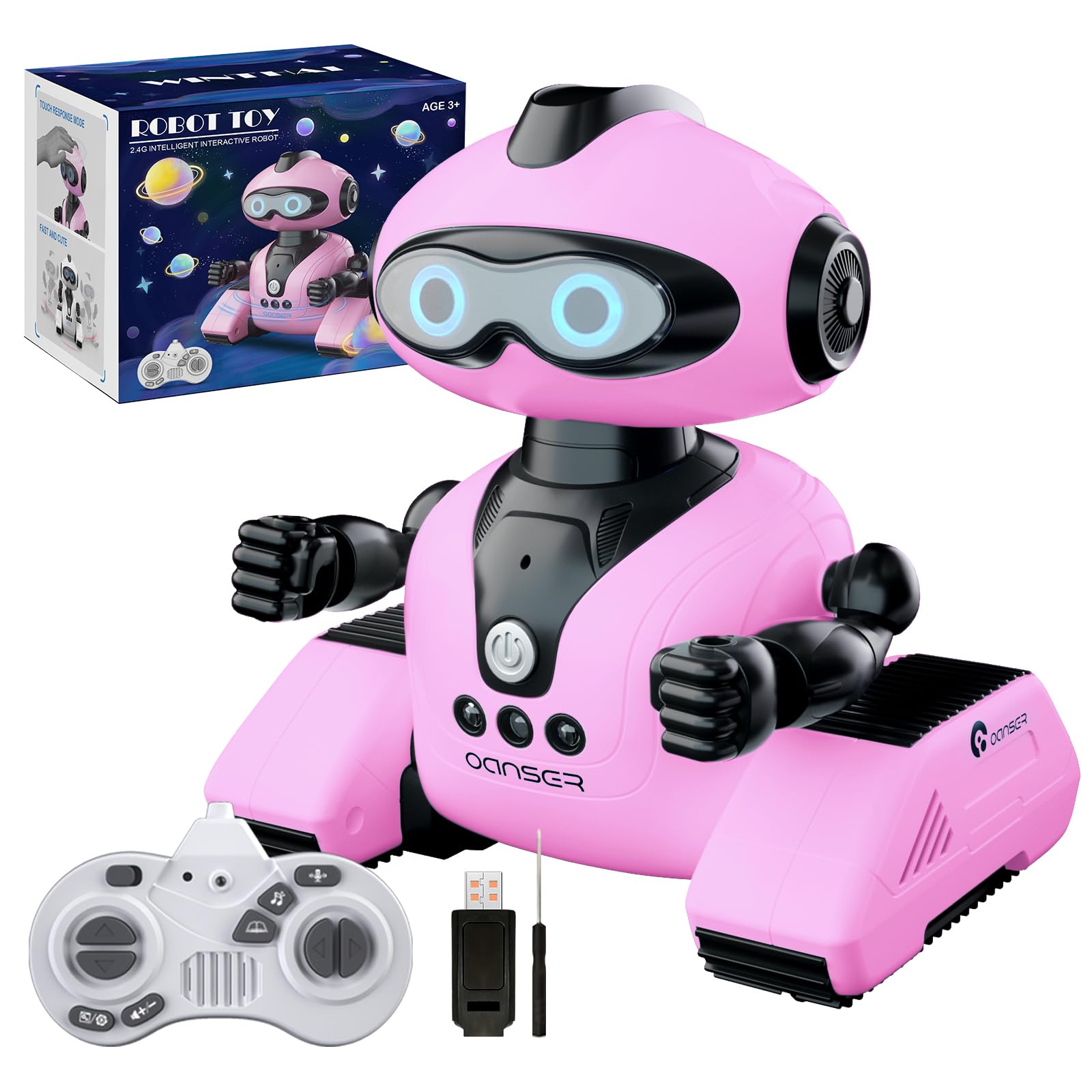 Winthai Robots Toys for Kids, 2.4Ghz Remote Control Robot Toys with Music and LED Eyes for Boys/Girls, RC Toys Gift for 3-12 Yea