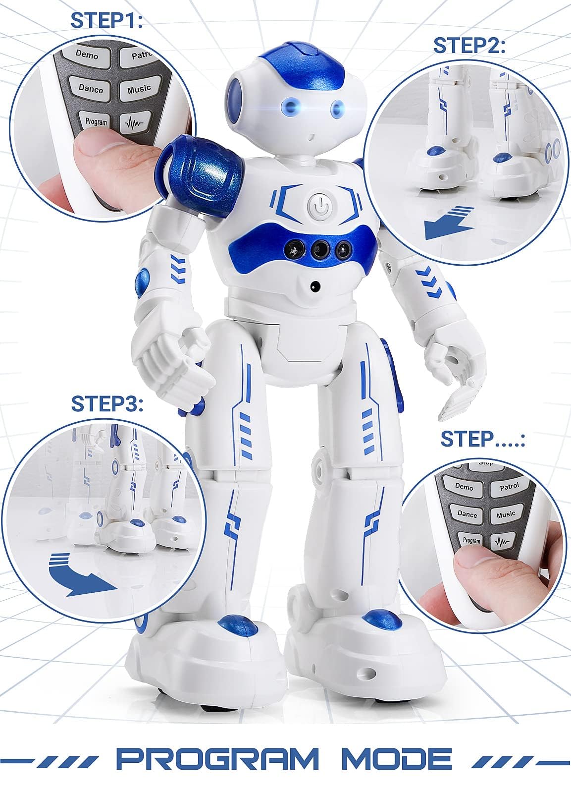 KingsDragon RC Robot Toys for Kids, Gesture Control, 16x8x26.5cm, Blue, Model 917, Smart Programmable Remote Control Robot