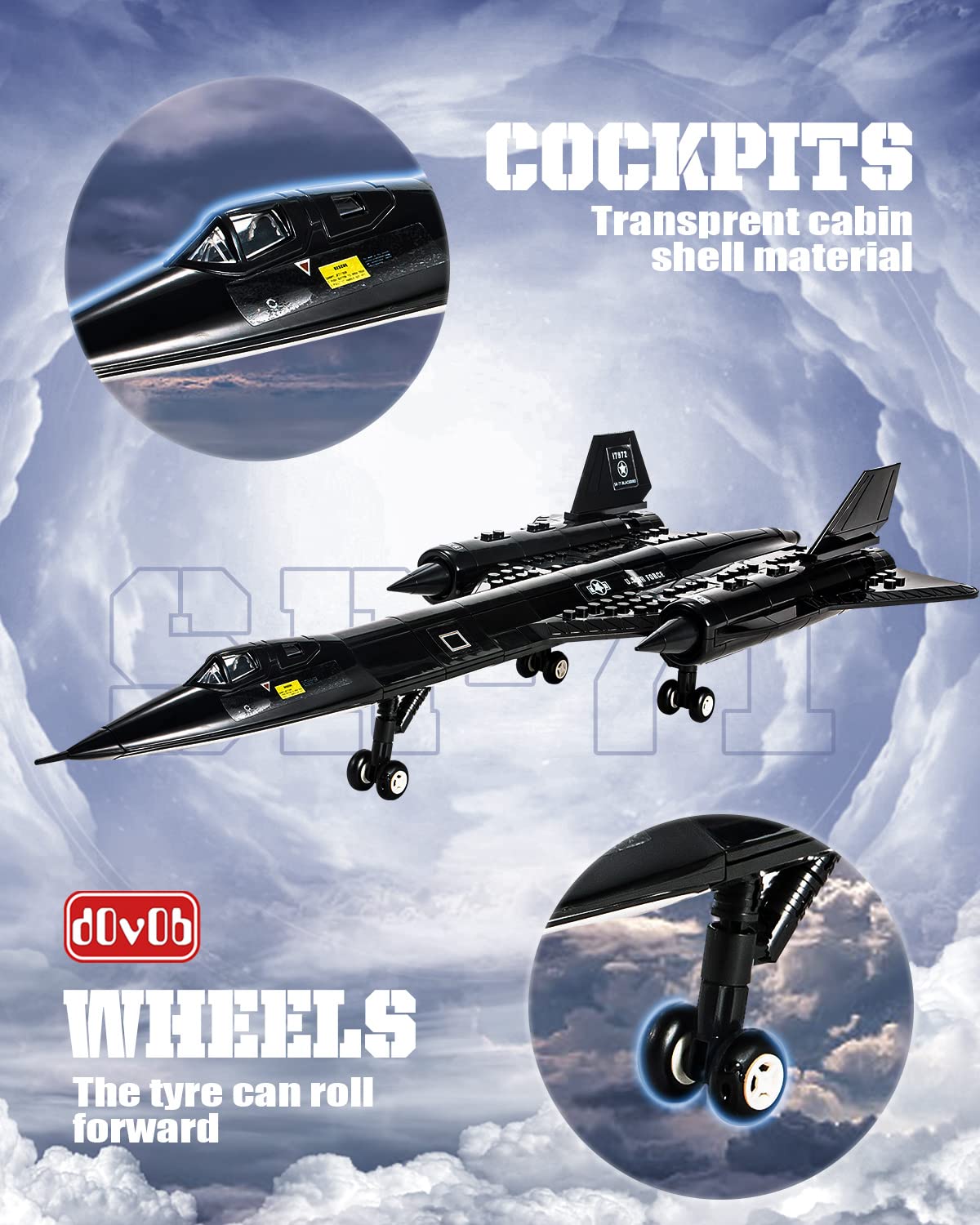dOvOb Military SR-71 Reconnaissance Blackbird Air Force Building Block Set (183 Pieces)  Aircraft Jet Building and Military Toys Gifts for Kid and mature-themed