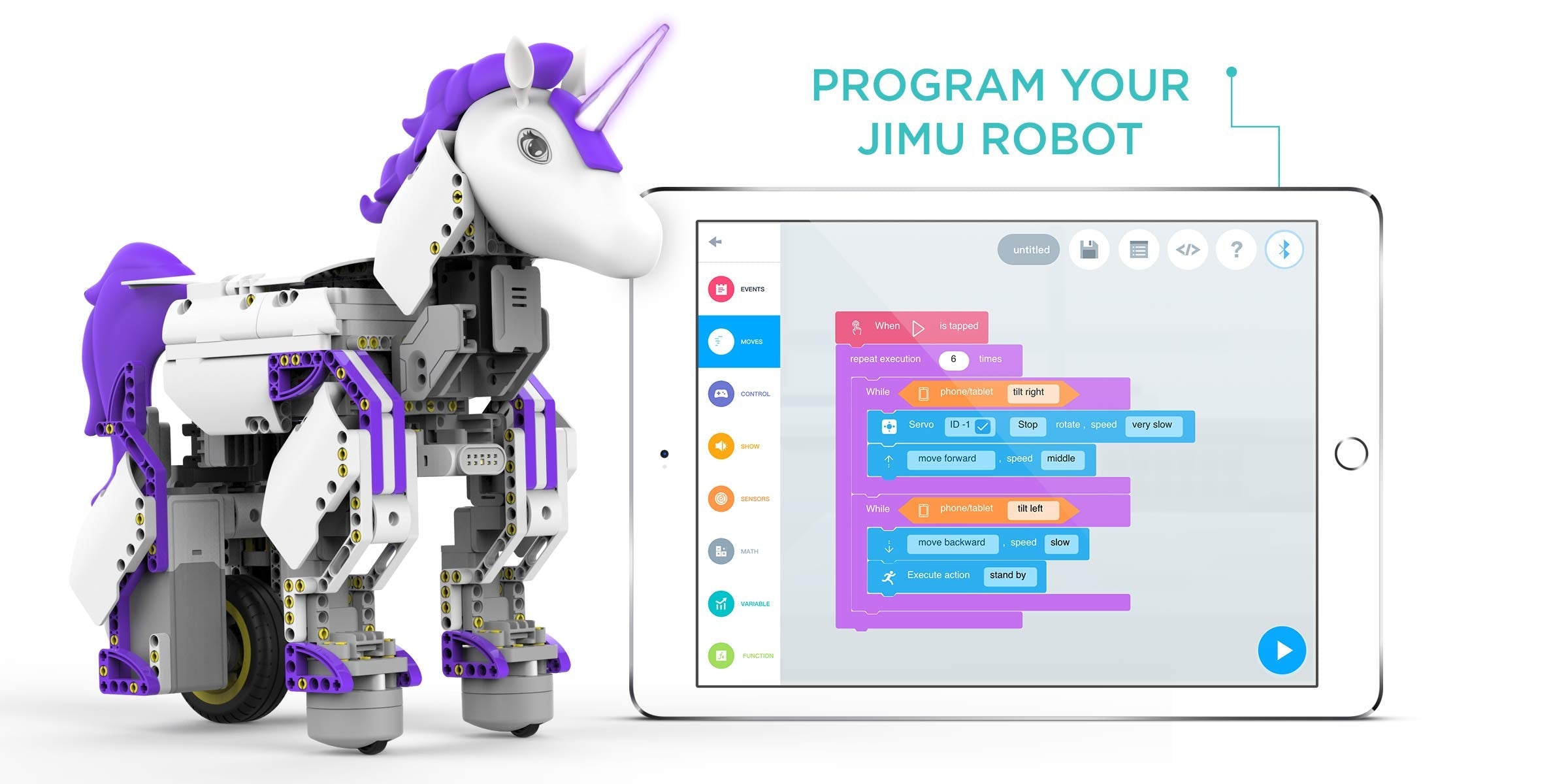 UBTECH Unicornbot Kit - App-Enabled STEM Building & Coding Toy, Purple, Model JRA0201, Plastic Material