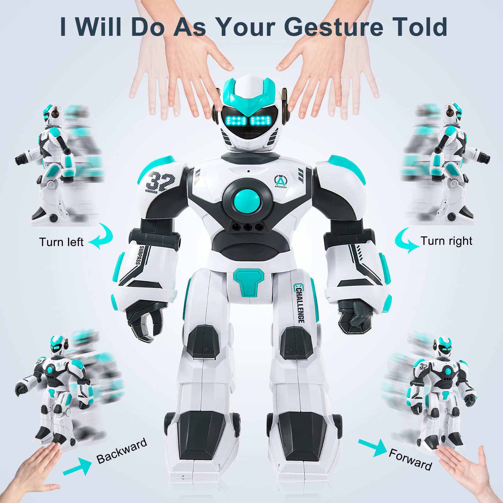 HPROMOT RC Robot Toy for Kids Remote Control Robot Toy, Smart Gesture Sensing Rechargeable & Programmable Robot Walking Dancing