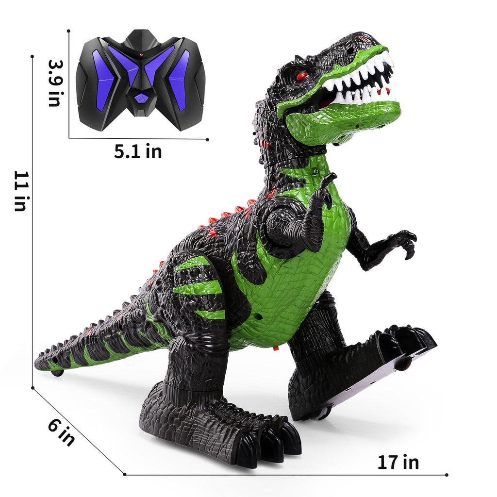 TEMI Remote Control Dinosaur Toy - Large Green Walking RC Toy with Light, Sound, Rechargeable Battery, Model 666-9A for Kids 3-8 Years