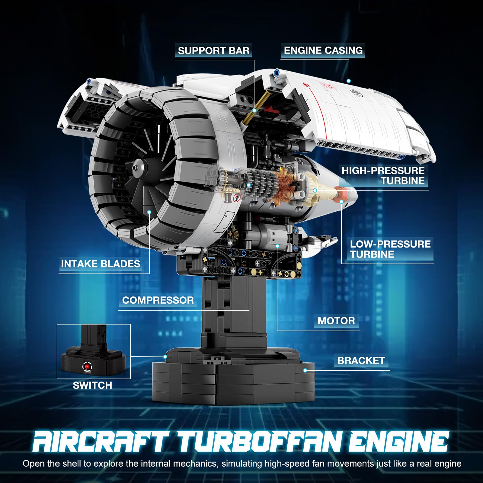 Brihappen Electric Aircraft Engine Building Blocks Set - 1813 Pieces, STEM Toy, 11.42"x6.3"x10.63", Durable ABS for Adult Boys