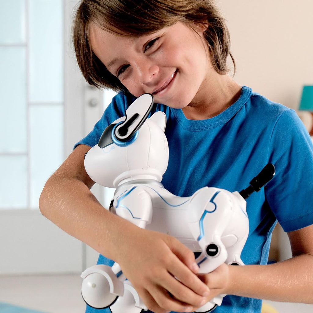 LEXiBOOK Power Puppy Robot Dog - Programmable Remote Control, Large White, Model DOG01, with Training, Dance, Music & Light Effects