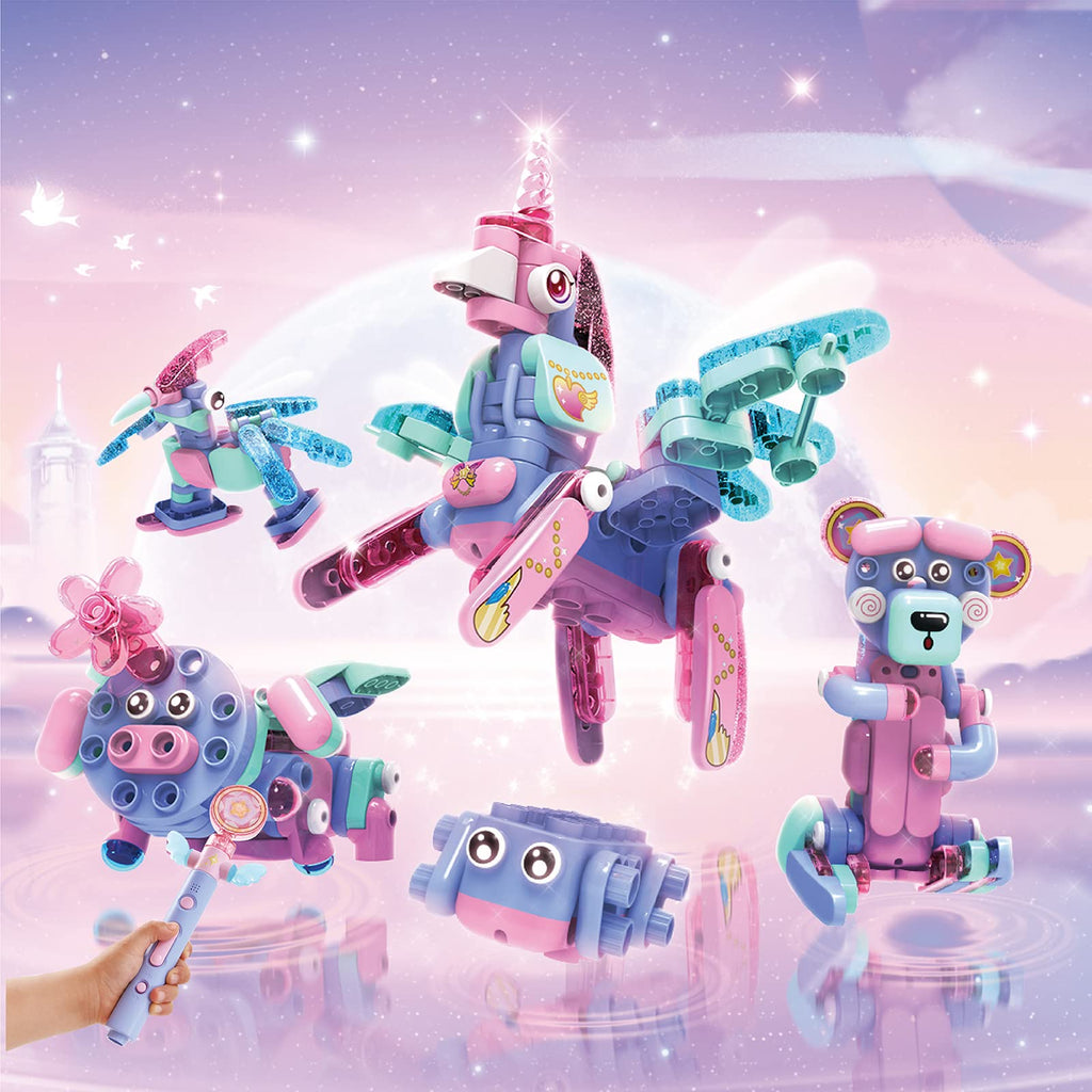 PAI TECHNOLOGY BOTZEES GO! Unicorn Robots - 114 Piece STEM Learning Toy Set, Electric Remote Control, App-Based, Unicorn Color
