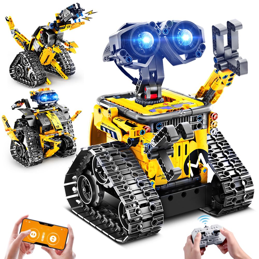 INSOON 520 PCS Robot Toys Building Set - App & Remote Control, 5-in-1 RC Wall Robot, Dinosaur, Plastic, Yellow, Model 8039, Gift for Kids 6