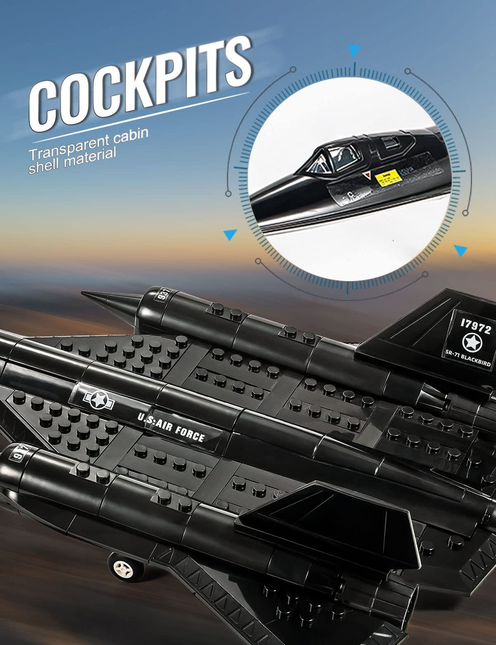 SEMKY Military Series SR-71 Reconnaissance Aircraft Jet Blackbird Air Force Building Block Set (183 Pieces) -Building and Military Toys Gifts for Kid and mature-themed