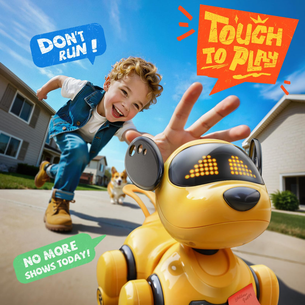 Ruko Smart Robot Dog Toy for Kids, Interactive Puppy with Remote, Yellow, Model 18011, Programmable LED Expressions, Ages 3-8