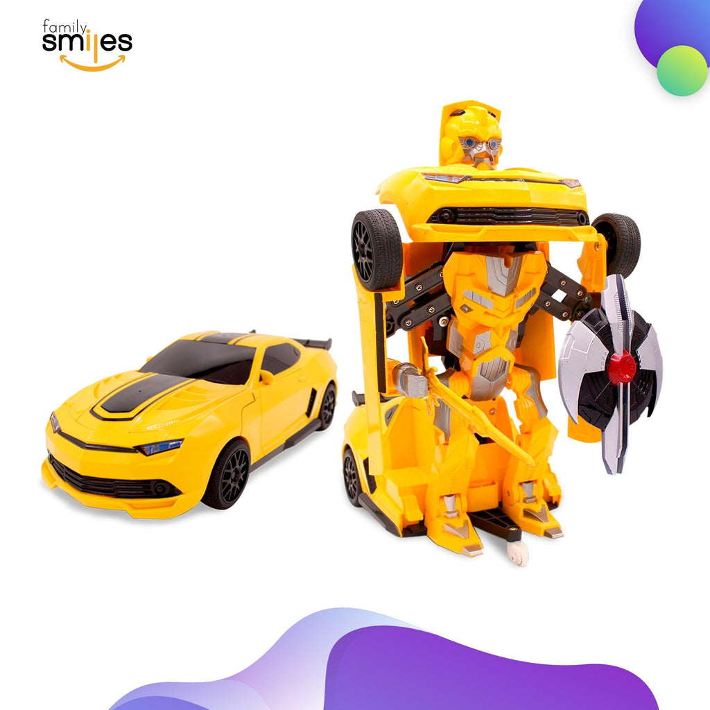 Family Smiles Kids Transforming Robot RC Car Toys for Boys 8-13 Remote Control Gift Yellow
