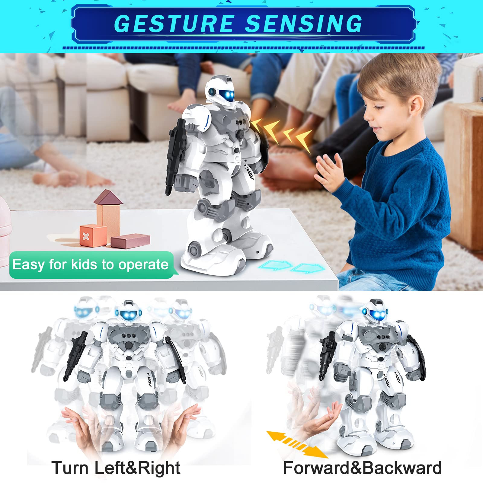 VAV Remote Control Robot Toy - Rechargeable, Programmable, Multicolor, Large, Model BG1528 for Kids 6-10 Years Old