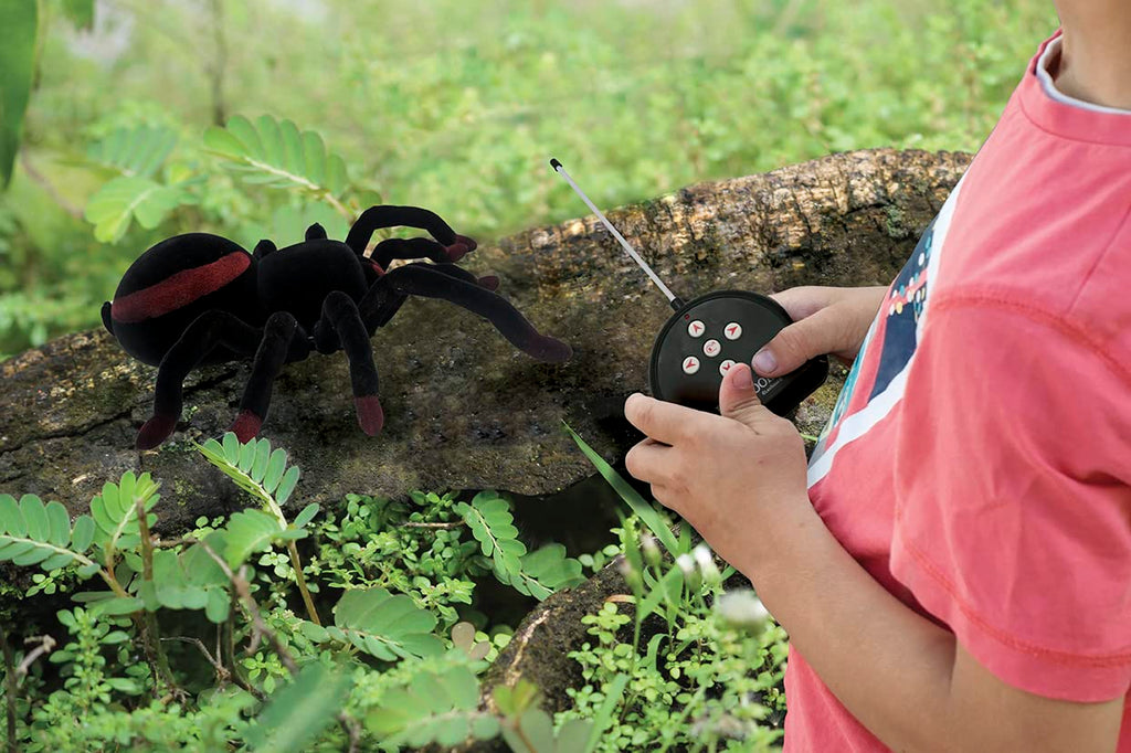 LEXiBOOK Remote Controlled Tarantula Spider, Miniature 9.53x9.84x3.07 inches, Black/Brown, Model SPIDER01, Light-Up Eyes, Plastic