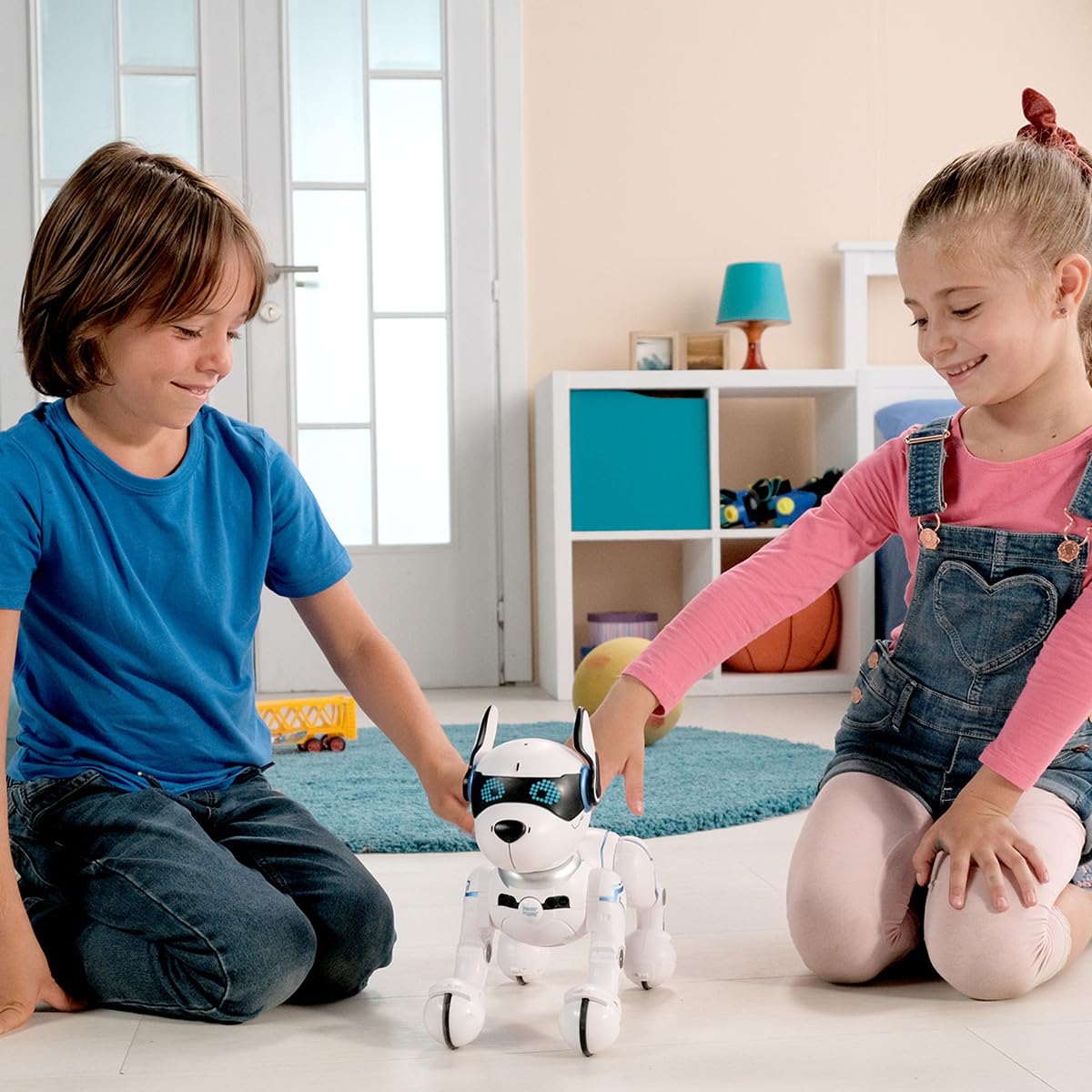LEXiBOOK Power Puppy Robot Dog - Programmable Remote Control, Large White, Model DOG01, with Training, Dance, Music & Light Effects
