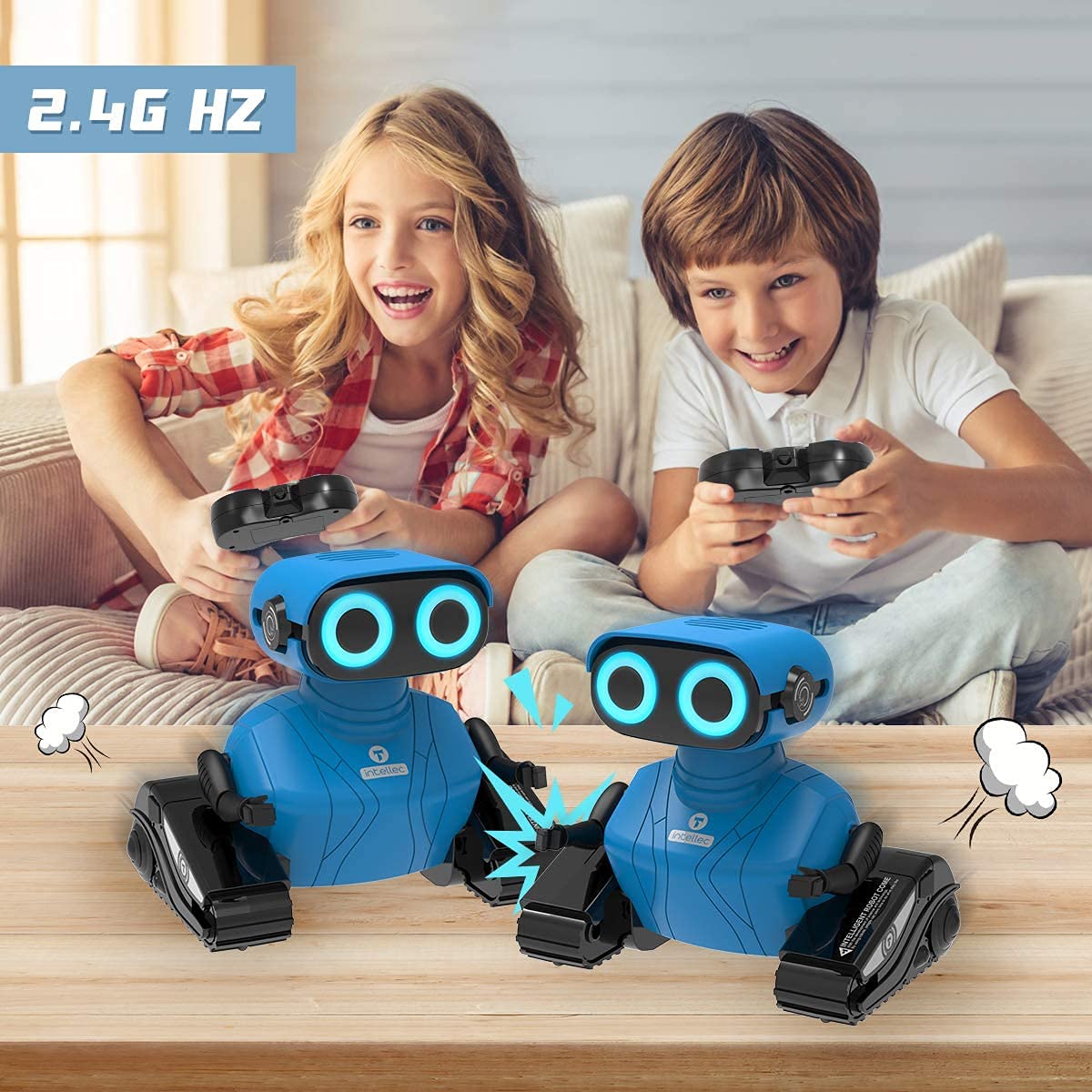 KaeKid Remote Control Robot Toy for Kids, LED Eyes, Flexible Arms, Dance & Sounds, Small, Blue
