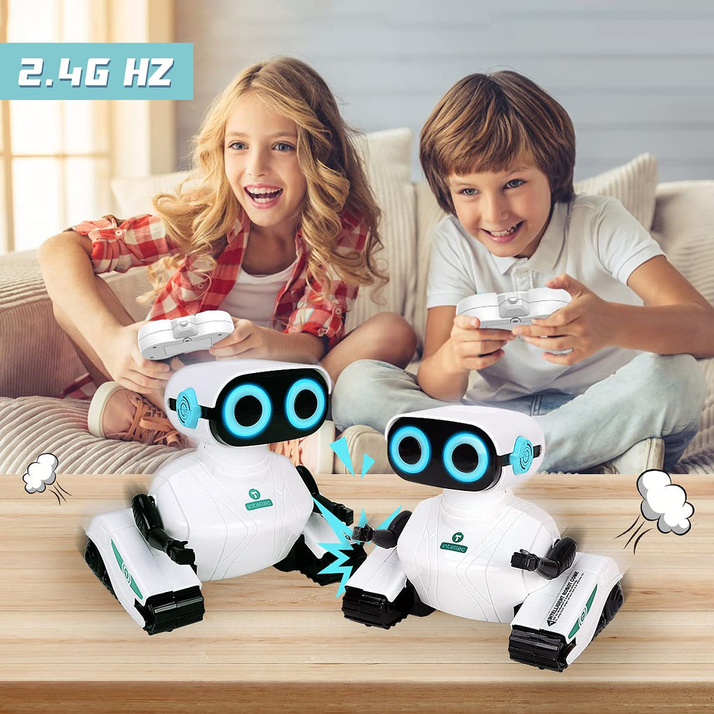 KaeKid Remote Control Robot Toy for Kids, LED Eyes, Flexible Arms, Small, White, Perfect Birthday Gift for Ages 3-8
