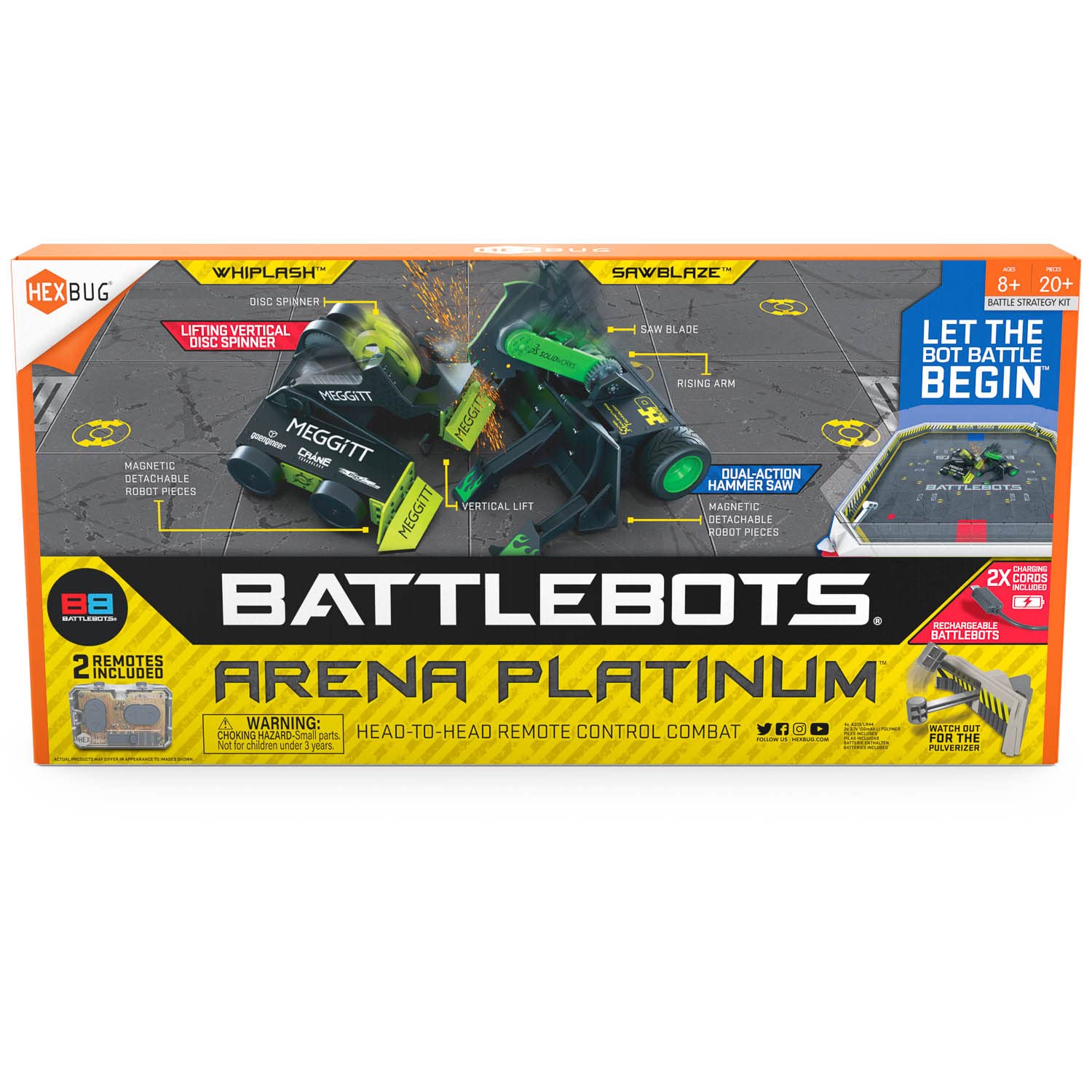 HEXBUG BattleBots Arena Platinum - Remote Control Robot Toy for Kids, Ages 8+, Medium Size, Plastic Material