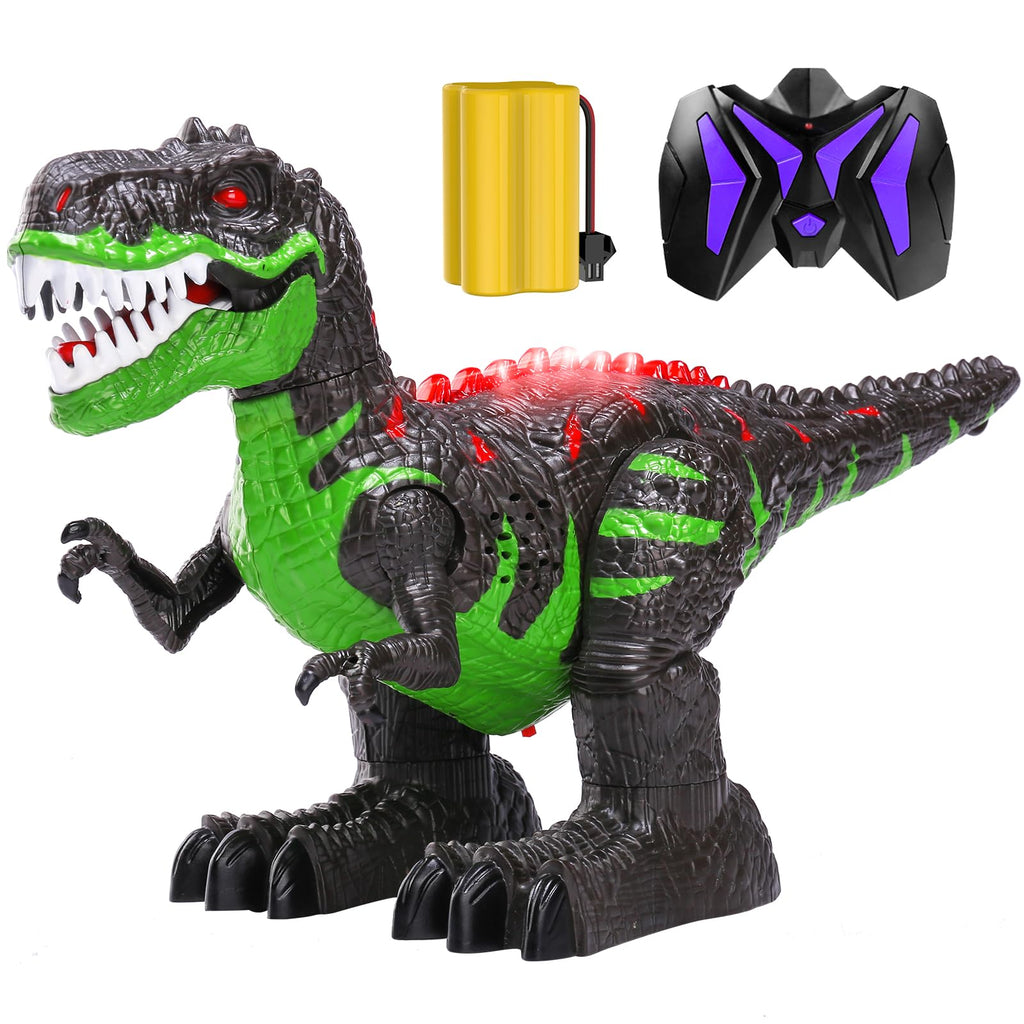 TEMI Remote Control Dinosaur Toy - Large Green Walking RC Toy with Light, Sound, Rechargeable Battery, Model 666-9A for Kids 3-8 Years