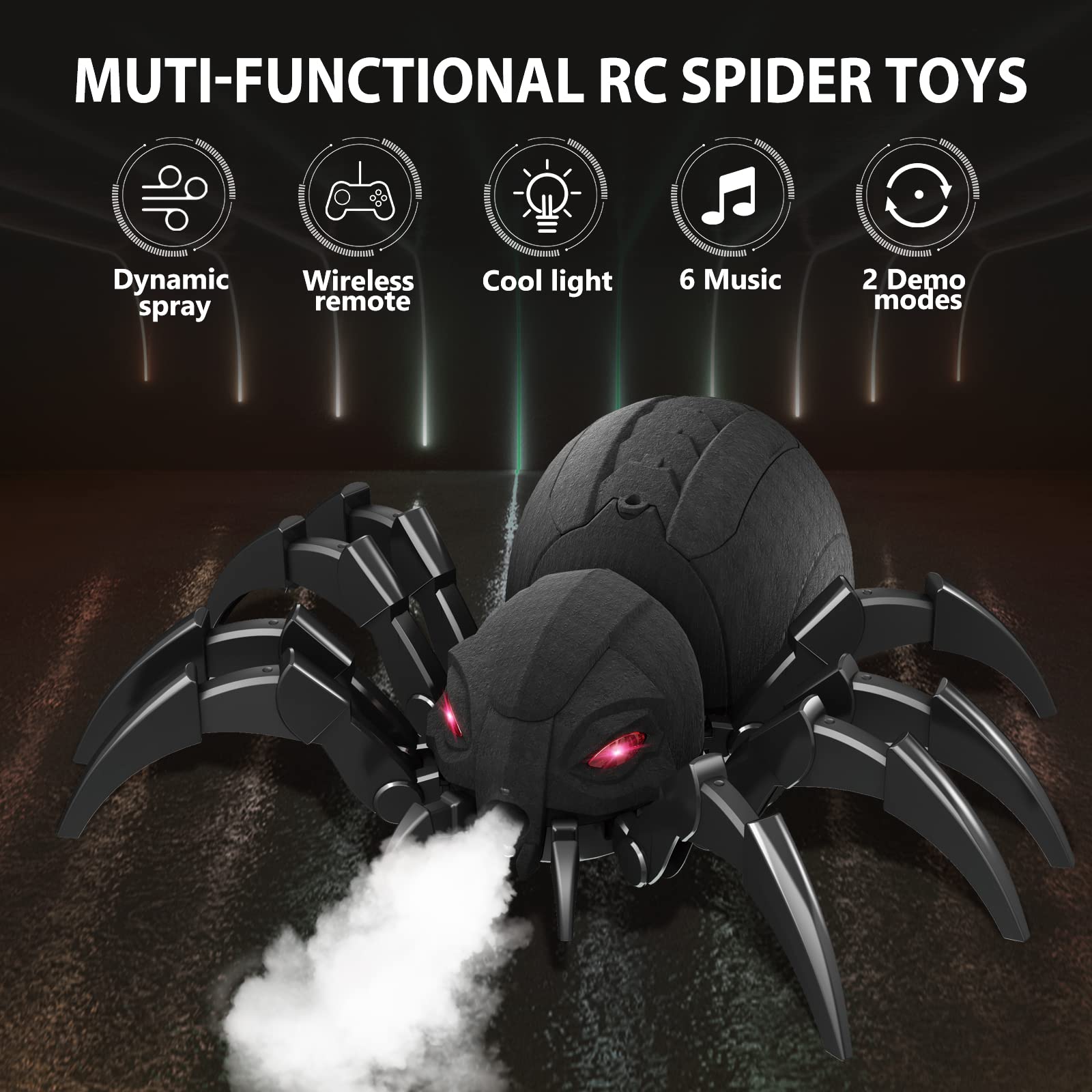 Hamiface Realistic RC Spider Robot, Remote Control Spider Toys with Spray/Light/Music, Gifts for 6 7 8 9 10 11 12 Year Old Boys