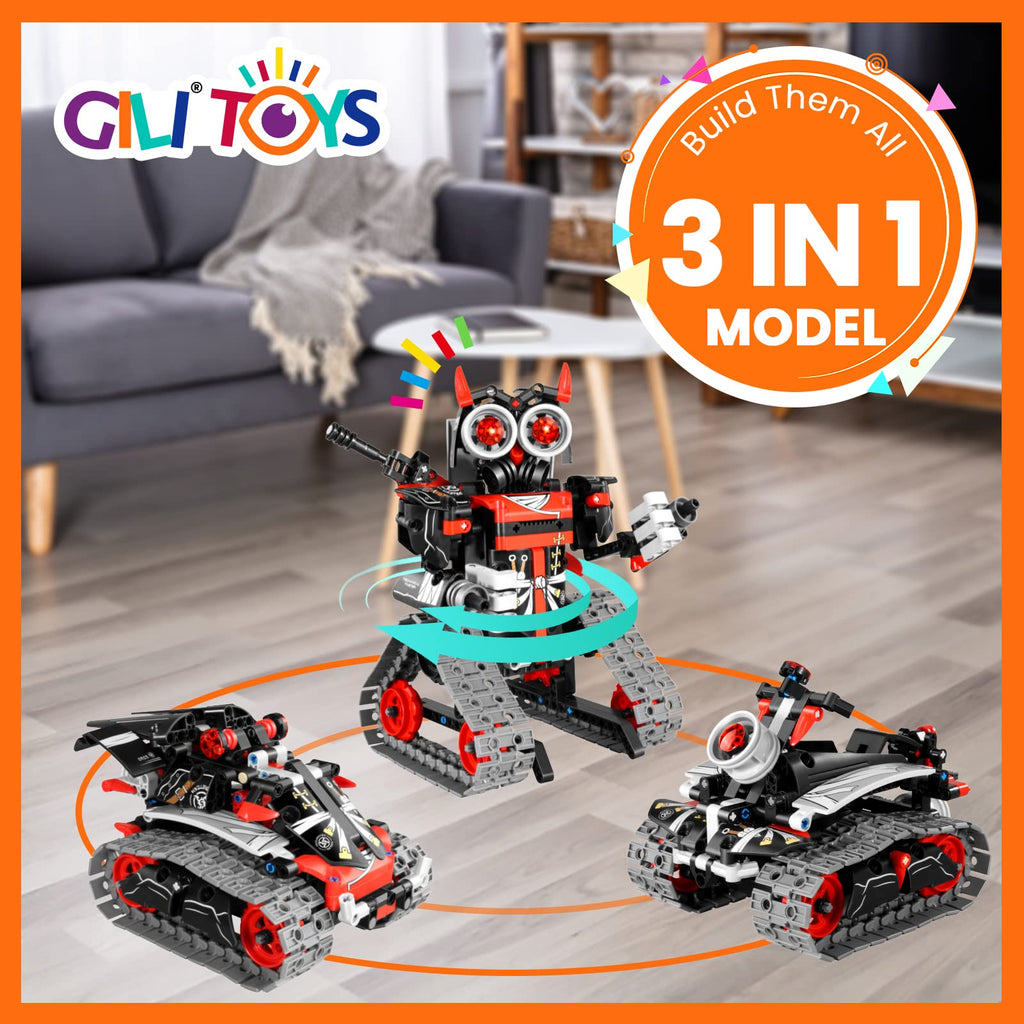 GILI Robot Building Kit - 3 in 1 Remote Control STEM Toy for Boys 8-12, Large Car, White, Model 8030, Educational Birthday Gift