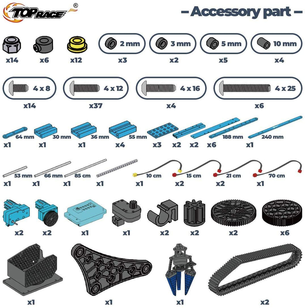 Top Race RC Robot Arm Kit - 15 Channels, Alloy Metal, Blue, Model TR-R1, DIY Educational Toy for Kids & Adults