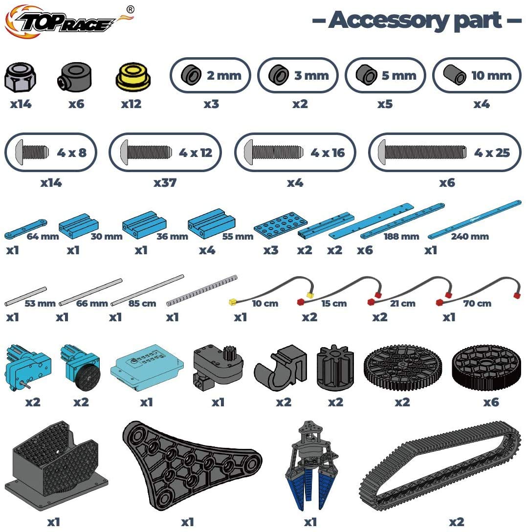 Top Race RC Robot Arm Kit - 15 Channels, Alloy Metal, Blue, Model TR-R1, DIY Educational Toy for Kids & Adults