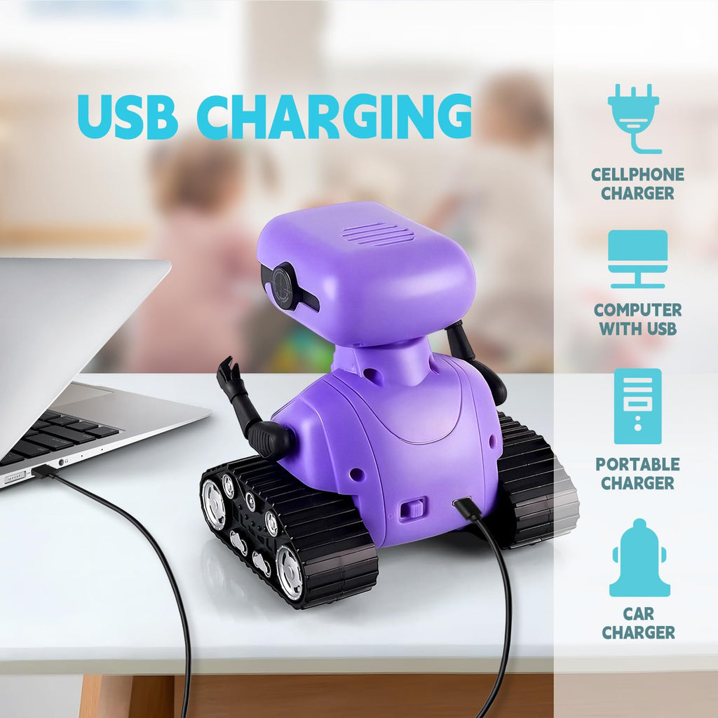 Playsheek Remote Control Robot Toy - Rechargeable Emo Robot for Kids Age 3+ - Purple, Made of Acrylonitrile Butadiene Styrene