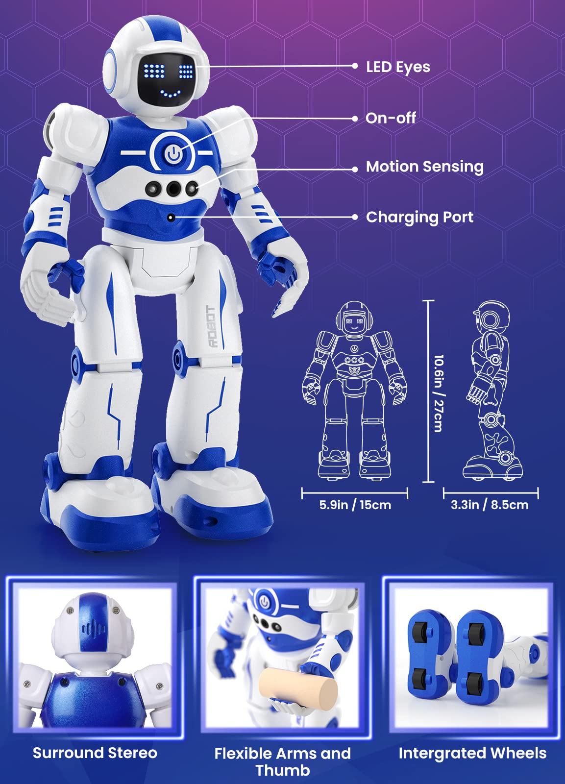 EduCuties Programmable Robot Toy for Kids, Smart Dancing & Walking, 10.6 inch, Blue, Model EC22-5R, Ideal for Ages 4-10, Birthday Gift