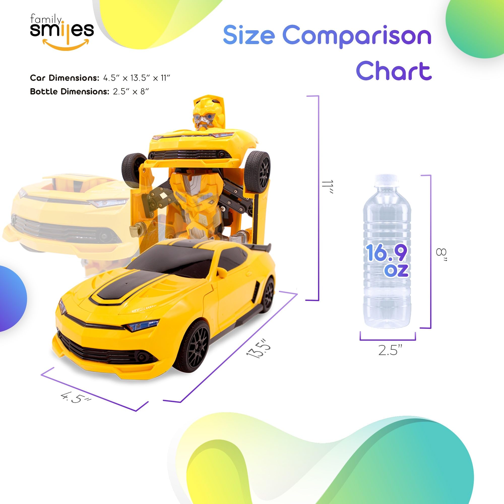 Family Smiles Kids Transforming Robot RC Car Toys for Boys 8-13 Remote Control Gift Yellow
